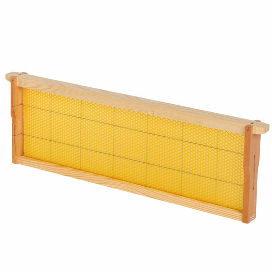 Wired Langstroth brood frame with beeswax foundation sheet for beekeeping hives