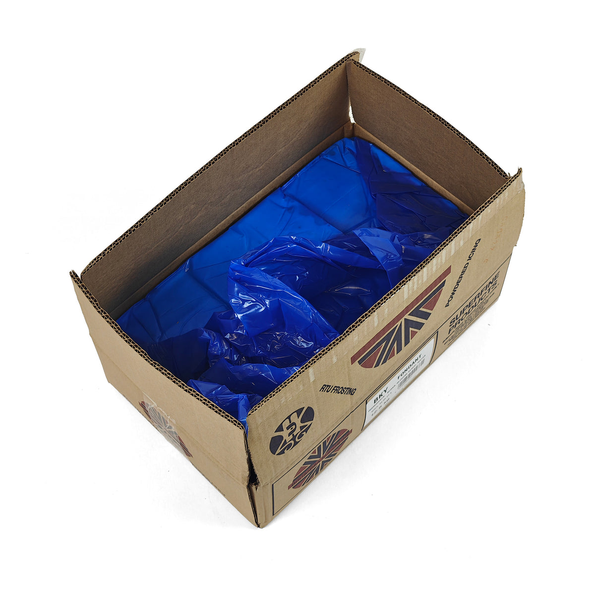 Opened box of bee fondant showing the blue protective liner